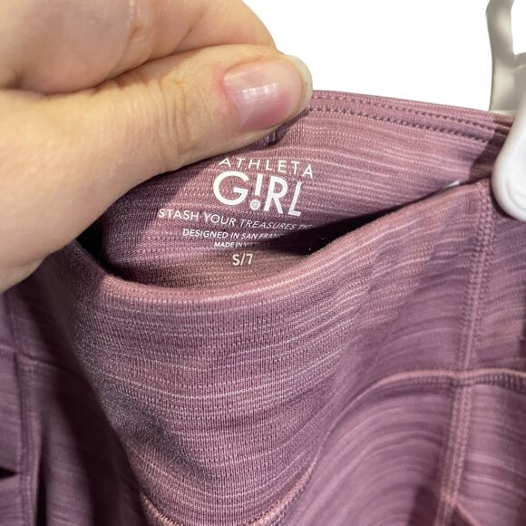 Athleta Girl S/7 Purple stash Striped High-Waisted Leggings With Side Pockets - Picture 3 of 4